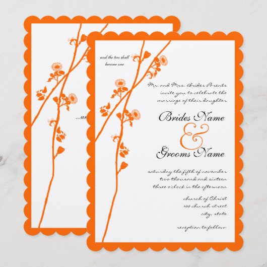 Helderheid over Oranje Wilde Flower Branch Wedding Kaart (Voorkant / Achterkant)