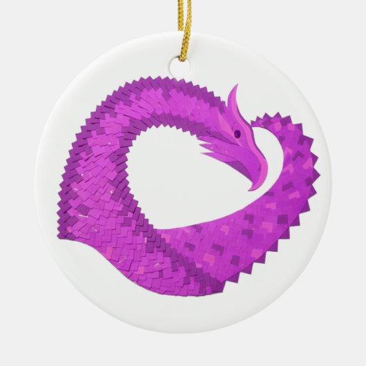Helderheid paarse hartdraak op wit keramisch ornament (Voorkant)