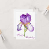 Helderheid Paarse Iris Happy Birthday Briefkaart (Voorkant / Achterkant in situ)