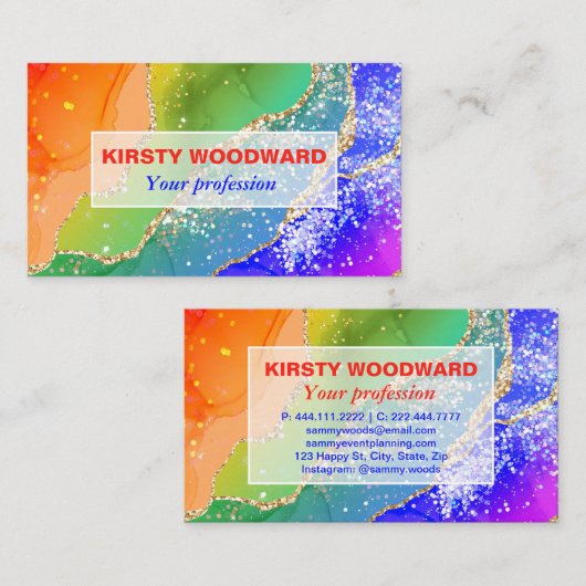 Helderheid regenboog en goudfaux glitter Agate Visitekaartje (Voorkant / Achterkant)