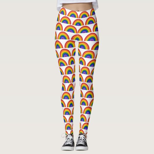 Helderheid regenboogpatroon op witte lGBTQ-prijs Leggings (Voorkant)