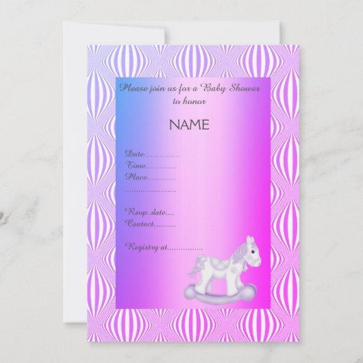 Helderheid ROCKING HORSE BABY SHOWER INVITATIE Kaart (Achterkant)