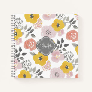 Helderheid van het Floral Patroon met Uw Monogram Notitieboek