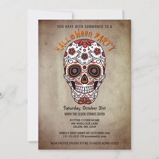 Helderheid van het halloween Party over de schedel Kaart (Voorkant)