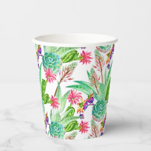 Helderheid Waterverf Cactus & Succulent Patroon Papieren Bekers (Voorkant)