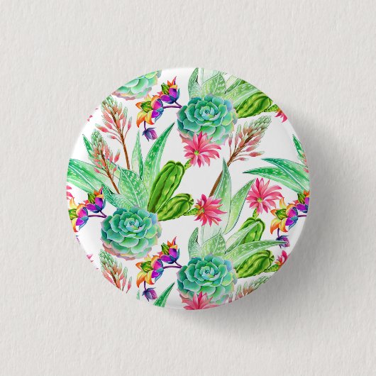 Helderheid Waterverf Cactus & Succulent Patroon Ronde Button 3,2 Cm (Voorkant)