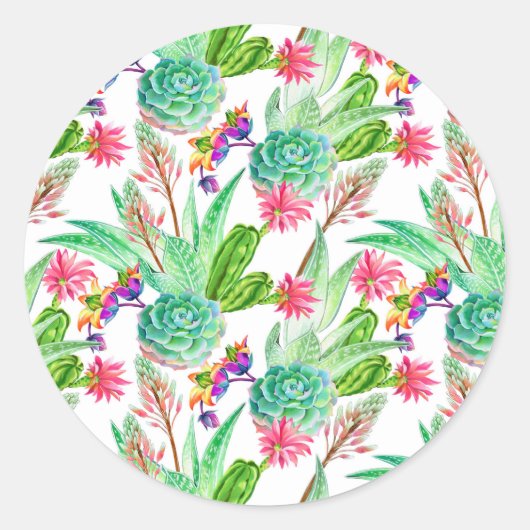 Helderheid Waterverf Cactus & Succulent Patroon Ronde Sticker (Voorkant)
