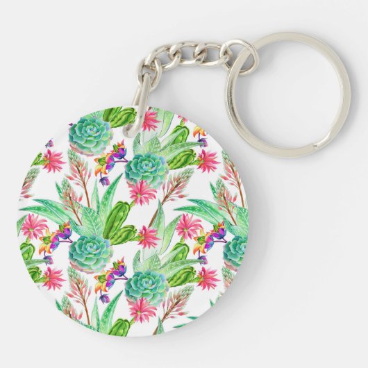 Helderheid Waterverf Cactus & Succulent Patroon Sleutelhanger (Achterkant)