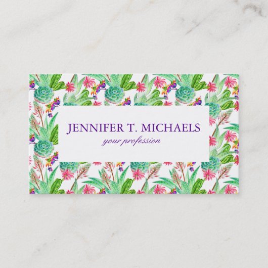 Helderheid Waterverf Cactus & Succulent Patroon Visitekaartje (Voorkant)