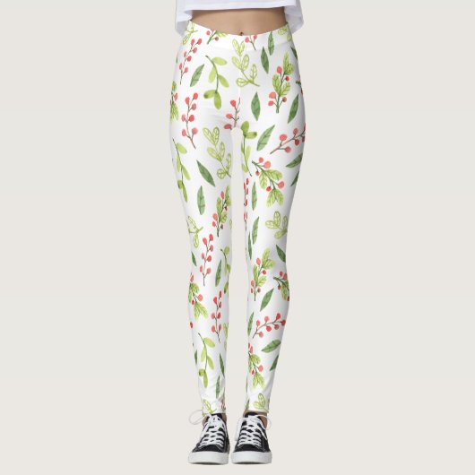 Helderheid Waterverf kerstmannetjespatroon Leggings (Voorkant)