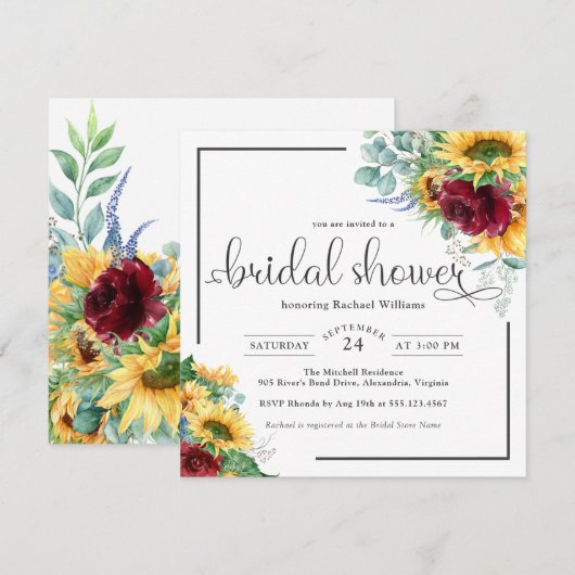 Helderheid Waterverf Zonnebloemen Vrijgezellenfees Kaart (Voorkant / Achterkant)