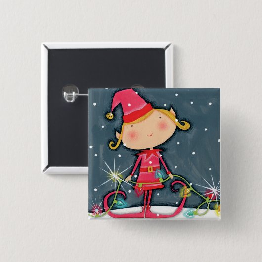 HelderkerstElf Vierkante Button 5,1 Cm (Voorkant /achterkant)