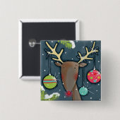 Helderkerstrenrendiertje Vierkante Button 5,1 Cm (Voorkant /achterkant)