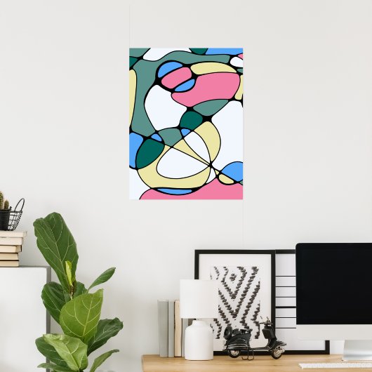 Helderkleurig Abstract patroon - Roze Blauw Groen Poster (Thuiskantoor)
