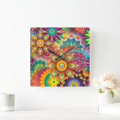 Helderkleurig Abstract ventilatorpatroon Vierkante Klok (Huis)