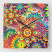 Helderkleurig Abstract ventilatorpatroon Vierkante Klok (Voorkant)