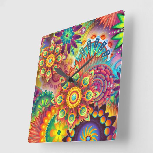 Helderkleurig Abstract ventilatorpatroon Vierkante Klok (Hoek)