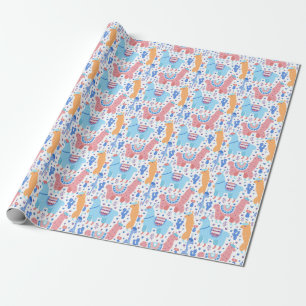 Helderkleurig Alpaca-patroon Cadeaupapier