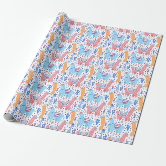 Helderkleurig Alpaca-patroon Cadeaupapier (Uitgerold)