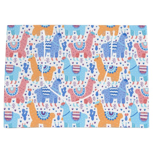 Helderkleurig Alpaca-patroon Groot Cadeauzakje (Voorkant)