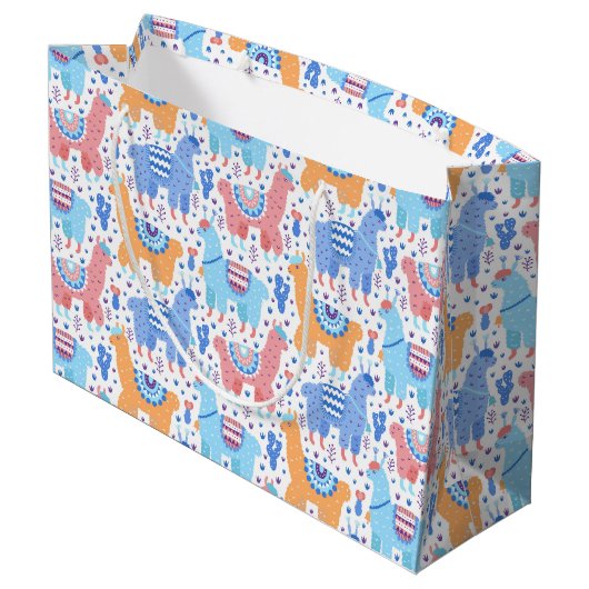 Helderkleurig Alpaca-patroon Groot Cadeauzakje (Achterkant Gekanteld)