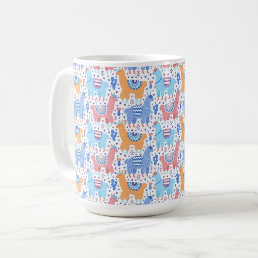 Helderkleurig Alpaca-patroon Koffiemok (Voorkant links)