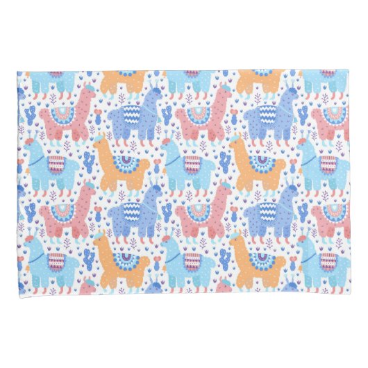 Helderkleurig Alpaca-patroon Kussensloop (Voorkant-Rechts)