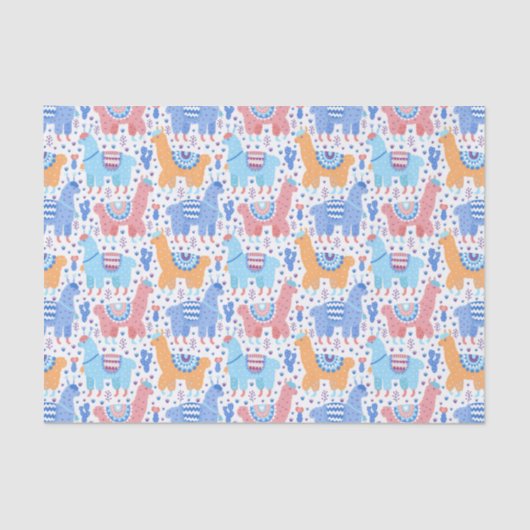 Helderkleurig Alpaca-patroon Tissuepapier (Voorkant)