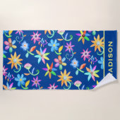 Helderkleurig blauw met ventilatorblauw op maat strandlaken (Voorkant)