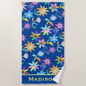 Helderkleurig blauw met ventilatorblauw op maat strandlaken (Voorkant)