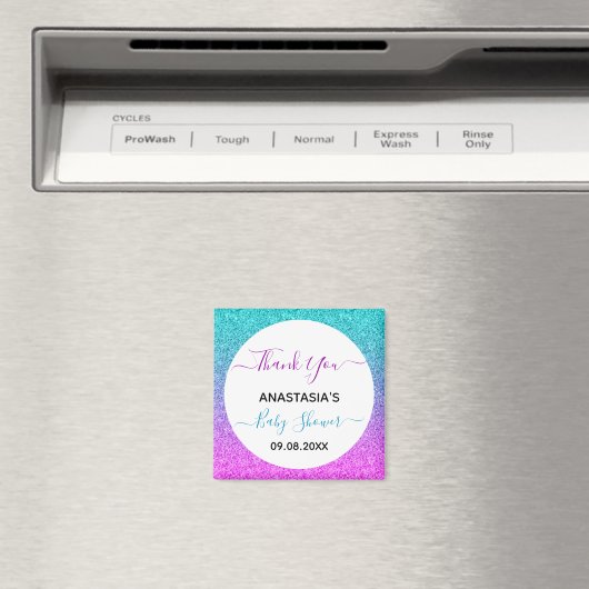 Helderkleurig blauw Paars Dank u Baby shower Magneet (Insitu (Vaatwasser))