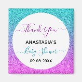 Helderkleurig blauw Paars Dank u Baby shower Magneet (Voorkant)