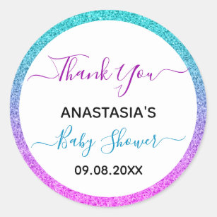 Helderkleurig blauw Paars Dank u Baby shower Ronde Sticker