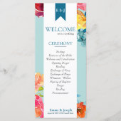 Helderkleurig bloemetjesweddenschap programmakaart (Voorkant)