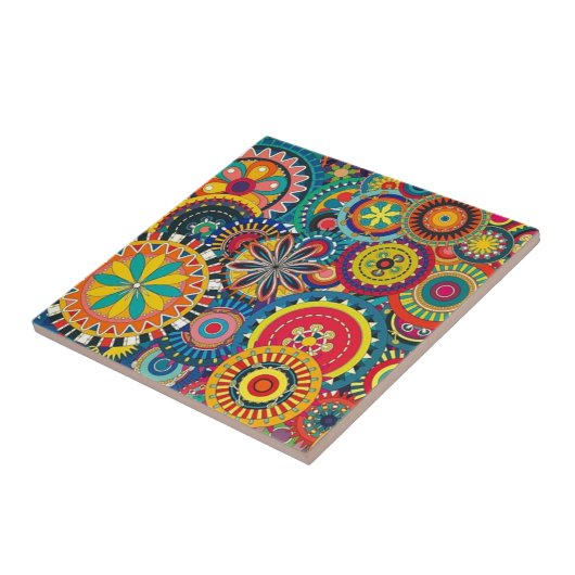 Helderkleurig Boho Floral Pattern Tegeltje (Zijkant)