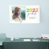 Helderkleurig briefteren Afstuderen Foto en naam Spandoek (Beurs)