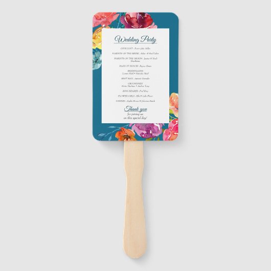 Helderkleurig floral Wedding Program Fan Handwaaier (Achterkant)