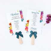 Helderkleurig floral Wedding Program Fan Handwaaier