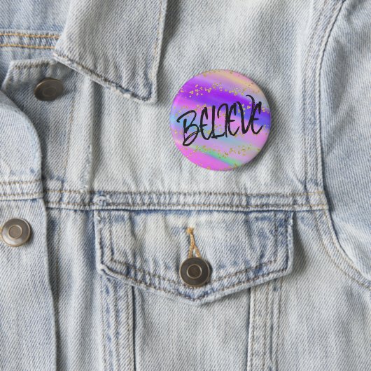 Helderkleurig geluid geloven in Gold Glitter Ronde Button 5,7 Cm (In situ)