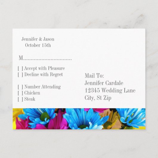 Helderkleurig Gerber Daisy Bouquet RSVP-Briefkaart Uitnodiging Briefkaart (Achterkant)