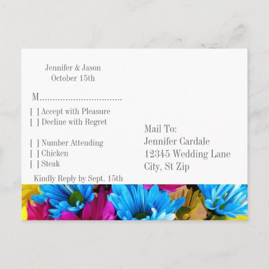 Helderkleurig Gerber Daisy Bouquet RSVP-Briefkaart Uitnodiging Briefkaart (Achterkant)