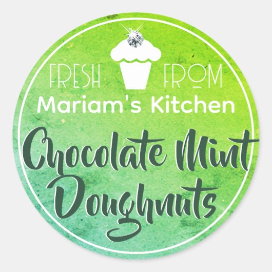 Helderkleurig groen Blauwgroen cupcake-etiket voor Ronde Sticker (Voorkant)