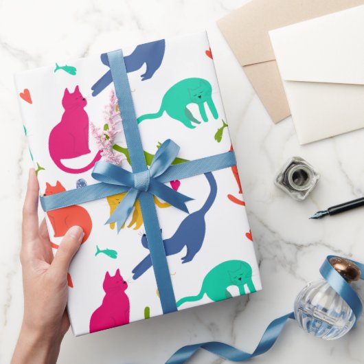 Helderkleurig kat en garen patroon cadeaupapier (Geschenken)