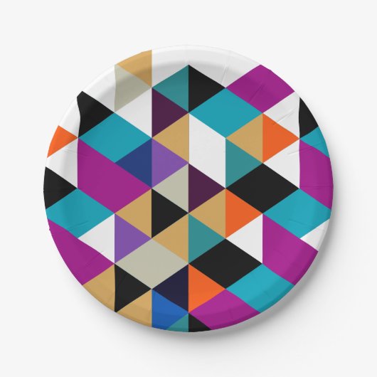 Helderkleurig modern Abstract geometrisch patroon Papieren Bordje (Voorkant)