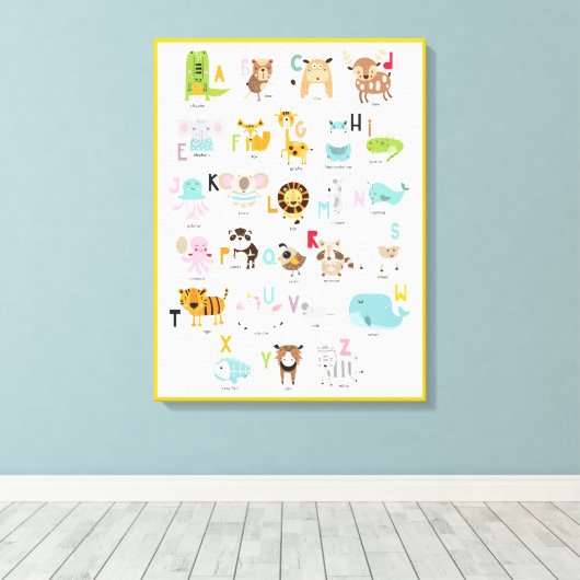 Helderkleurig Oranje geel dierlijk alfabet Canvas Afdruk (Insitu (Houten vloer))