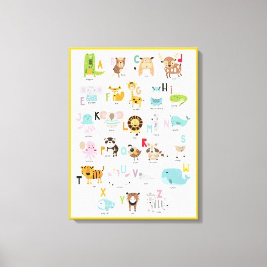 Helderkleurig Oranje geel dierlijk alfabet Canvas Afdruk (Voorkant)
