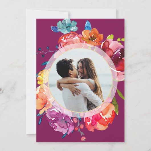 Helderkleurig paars floreel Verloving Kaart (Achterkant)