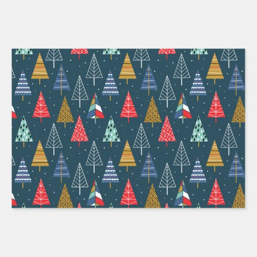 Helderkleurig patroon met kerstbomen in Boho Inpakpapier Vel (Voorkant 3)