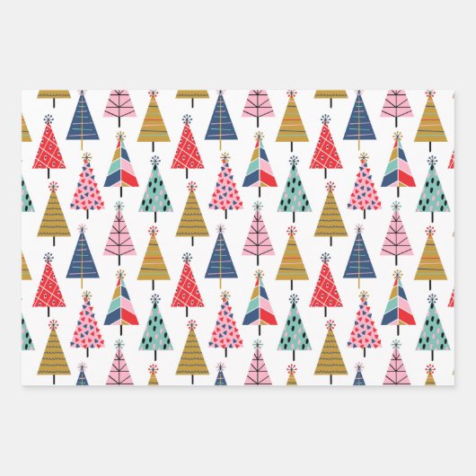 Helderkleurig patroon met kerstbomen in Boho Inpakpapier Vel (Voorkant)