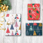 Helderkleurig patroon met kerstbomen in Boho Inpakpapier Vel